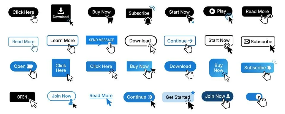 Set of vector call-to-action buttons, user interface elements, website link.. Illustrazione stock