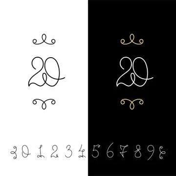 Set of vector calligraphy numbers from 0 to 9. Lined ornate monogram. Stock Illustration