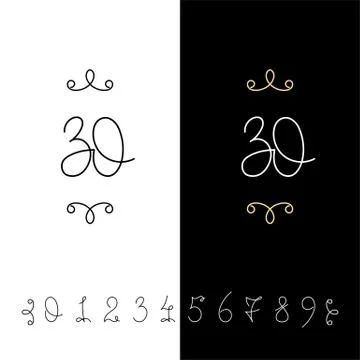 Set of vector calligraphy numbers from 0 to 9. Lined ornate monogram. Stock Illustration