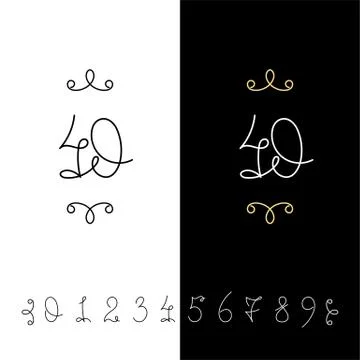 Set of vector calligraphy numbers from 0 to 9. Lined ornate monogram. Stock Illustration