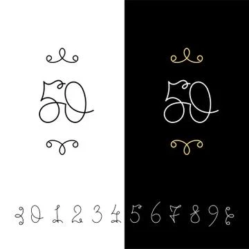 Set of vector calligraphy numbers from 0 to 9. Lined ornate monogram. Illustrazione stock