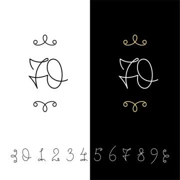 Set of vector calligraphy numbers from 0 to 9. Lined ornate monogram. Illustrazione stock