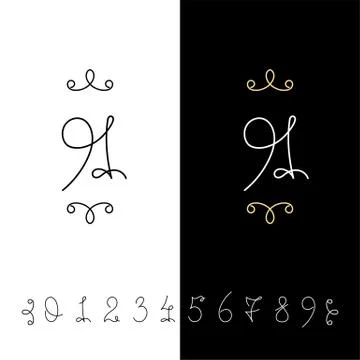 Set of vector calligraphy numbers from 0 to 9. Lined ornate monogram. Illustrazione stock