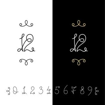 Set of vector calligraphy numbers from 0 to 9. Lined ornate monogram. Stock Illustration