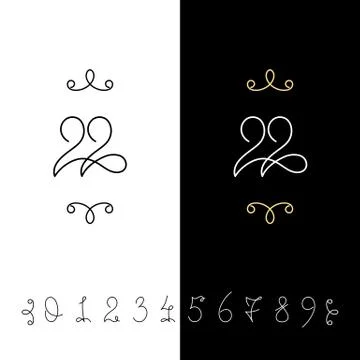Set of vector calligraphy numbers from 0 to 9. Lined ornate monogram. Stock Illustration