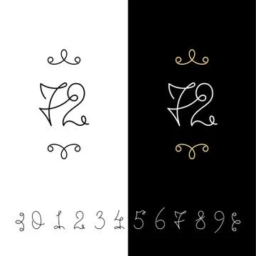Set of vector calligraphy numbers from 0 to 9. Lined ornate monogram. Illustrazione stock