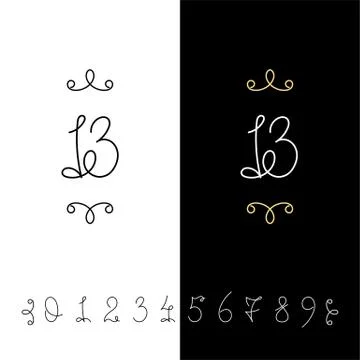 Set of vector calligraphy numbers from 0 to 9. Lined ornate monogram. Stock Illustration