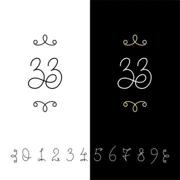 Set of vector calligraphy numbers from 0 to 9. Lined ornate monogram. Illustrazione stock