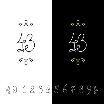 Set of vector calligraphy numbers from 0 to 9. Lined ornate monogram. Stock Illustration