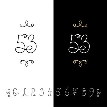 Set of vector calligraphy numbers from 0 to 9. Lined ornate monogram. Stock Illustration