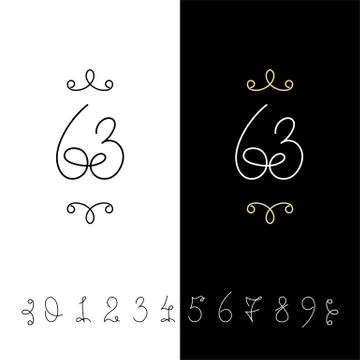 Set of vector calligraphy numbers from 0 to 9. Lined ornate monogram. Stock Illustration