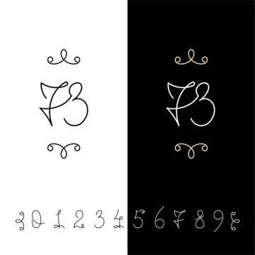 Set of vector calligraphy numbers from 0 to 9. Lined ornate monogram. Illustrazione stock
