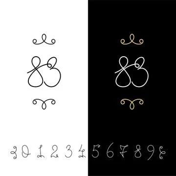 Set of vector calligraphy numbers from 0 to 9. Lined ornate monogram. Stock Illustration