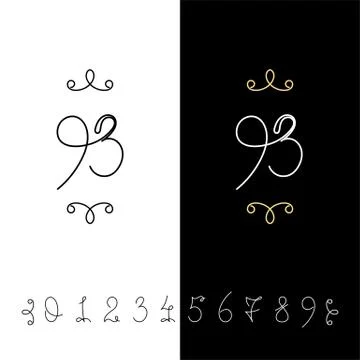 Set of vector calligraphy numbers from 0 to 9. Lined ornate monogram. Illustrazione stock