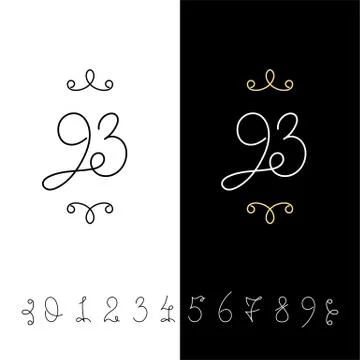 Set of vector calligraphy numbers from 0 to 9. Lined ornate monogram. Stock Illustration