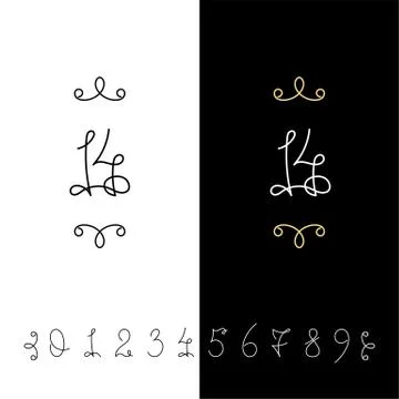 Set of vector calligraphy numbers from 0 to 9. Lined ornate monogram. Stock Illustration