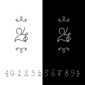 Set of vector calligraphy numbers from 0 to 9. Lined ornate monogram. Stock Illustration