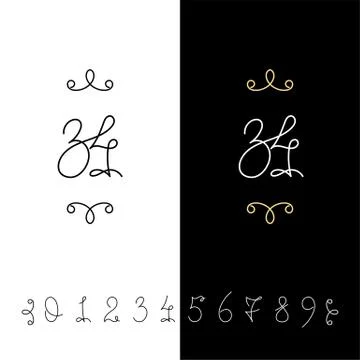 Set of vector calligraphy numbers from 0 to 9. Lined ornate monogram. Stock Illustration