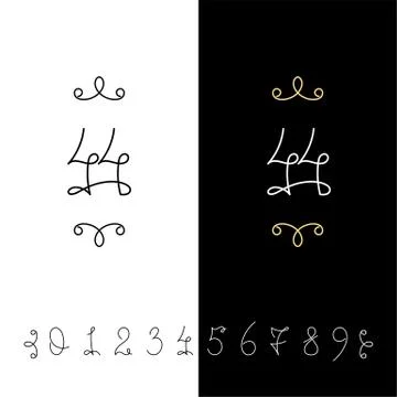 Set of vector calligraphy numbers from 0 to 9. Lined ornate monogram. Illustrazione stock