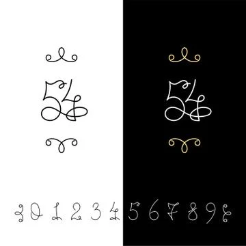 Set of vector calligraphy numbers from 0 to 9. Lined ornate monogram. Stock Illustration