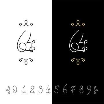 Set of vector calligraphy numbers from 0 to 9. Lined ornate monogram. Illustrazione stock