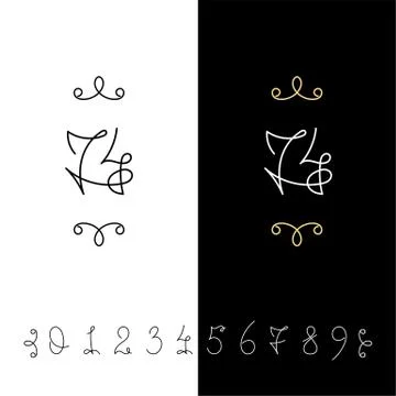 Set of vector calligraphy numbers from 0 to 9. Lined ornate monogram. Stock Illustration