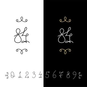 Set of vector calligraphy numbers from 0 to 9. Lined ornate monogram. Stock Illustration