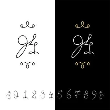 Set of vector calligraphy numbers from 0 to 9. Lined ornate monogram. Stock Illustration