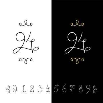 Set of vector calligraphy numbers from 0 to 9. Lined ornate monogram. Stock Illustration