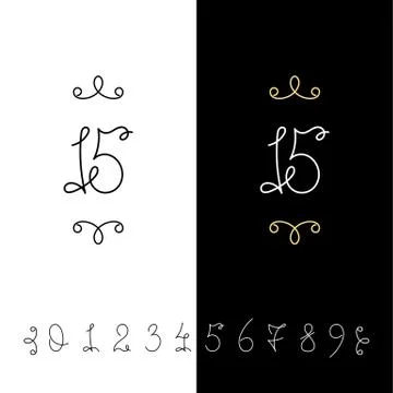 Set of vector calligraphy numbers from 0 to 9. Lined ornate monogram. Stock Illustration