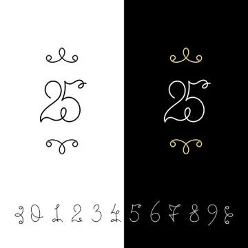 Set of vector calligraphy numbers from 0 to 9. Lined ornate monogram. Stock Illustration