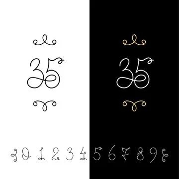 Set of vector calligraphy numbers from 0 to 9. Lined ornate monogram. Stock Illustration
