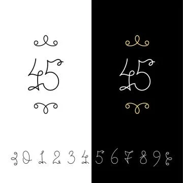 Set of vector calligraphy numbers from 0 to 9. Lined ornate monogram. Stock Illustration