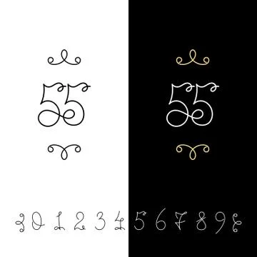 Set of vector calligraphy numbers from 0 to 9. Lined ornate monogram. Stock Illustration
