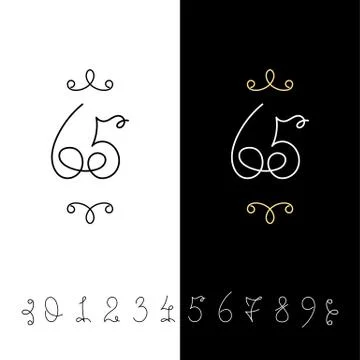 Set of vector calligraphy numbers from 0 to 9. Lined ornate monogram. Stock Illustration