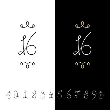 Set of vector calligraphy numbers from 0 to 9. Lined ornate monogram. Illustrazione stock
