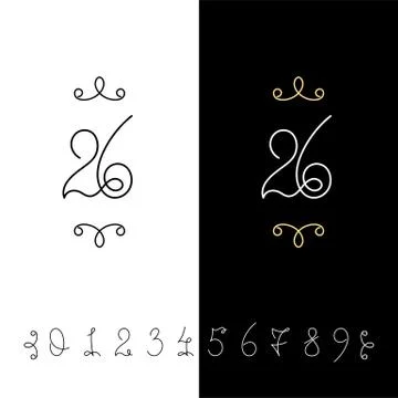 Set of vector calligraphy numbers from 0 to 9. Lined ornate monogram. Stock Illustration