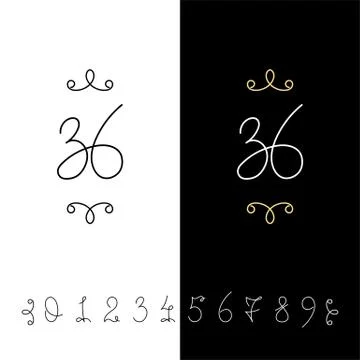 Set of vector calligraphy numbers from 0 to 9. Lined ornate monogram. Stock Illustration