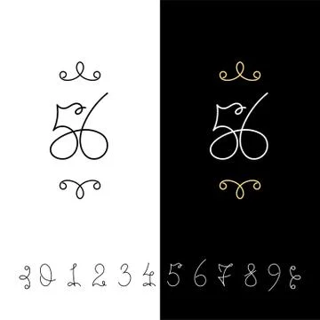 Set of vector calligraphy numbers from 0 to 9. Lined ornate monogram. Stock Illustration
