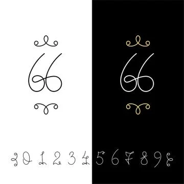 Set of vector calligraphy numbers from 0 to 9. Lined ornate monogram. Illustrazione stock