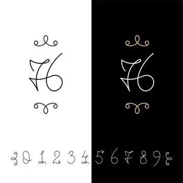 Set of vector calligraphy numbers from 0 to 9. Lined ornate monogram. Illustrazione stock