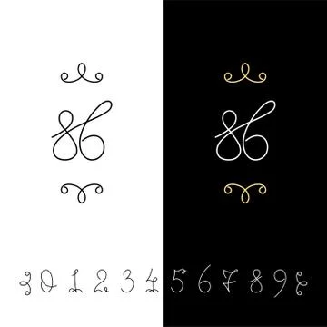 Set of vector calligraphy numbers from 0 to 9. Lined ornate monogram. Stock Illustration