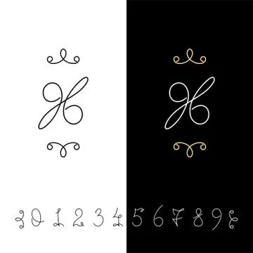 Set of vector calligraphy numbers from 0 to 9. Lined ornate monogram. Stock Illustration