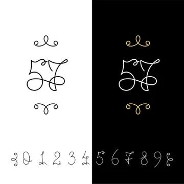 Set of vector calligraphy numbers from 0 to 9. Lined ornate monogram. Stock Illustration