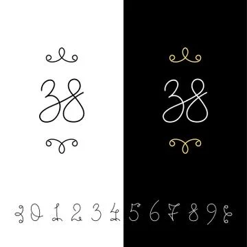Set of vector calligraphy numbers from 0 to 9. Lined ornate monogram. Stock Illustration