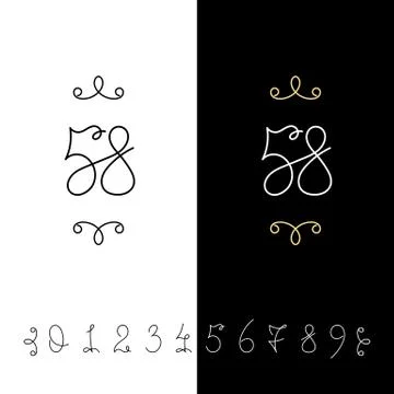 Set of vector calligraphy numbers from 0 to 9. Lined ornate monogram. Stock Illustration