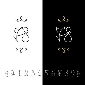 Set of vector calligraphy numbers from 0 to 9. Lined ornate monogram. Stock Illustration