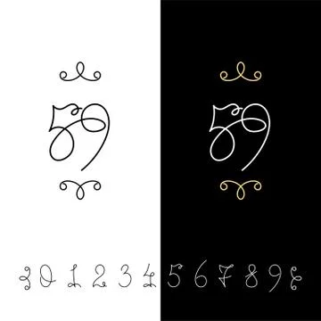 Set of vector calligraphy numbers from 0 to 9. Lined ornate monogram. Illustrazione stock