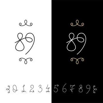Set of vector calligraphy numbers from 0 to 9. Lined ornate monogram. Stock Illustration
