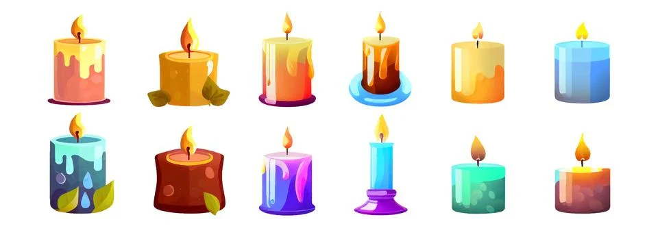 Set vector candle illustration of ui interface icons isolated on white Illustrazione stock